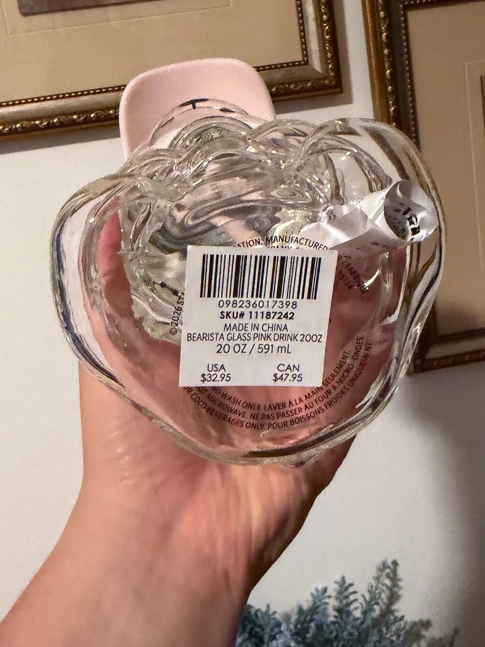Starbucks Clear Bearista Tumbler with Pink Straw and Cream Cap